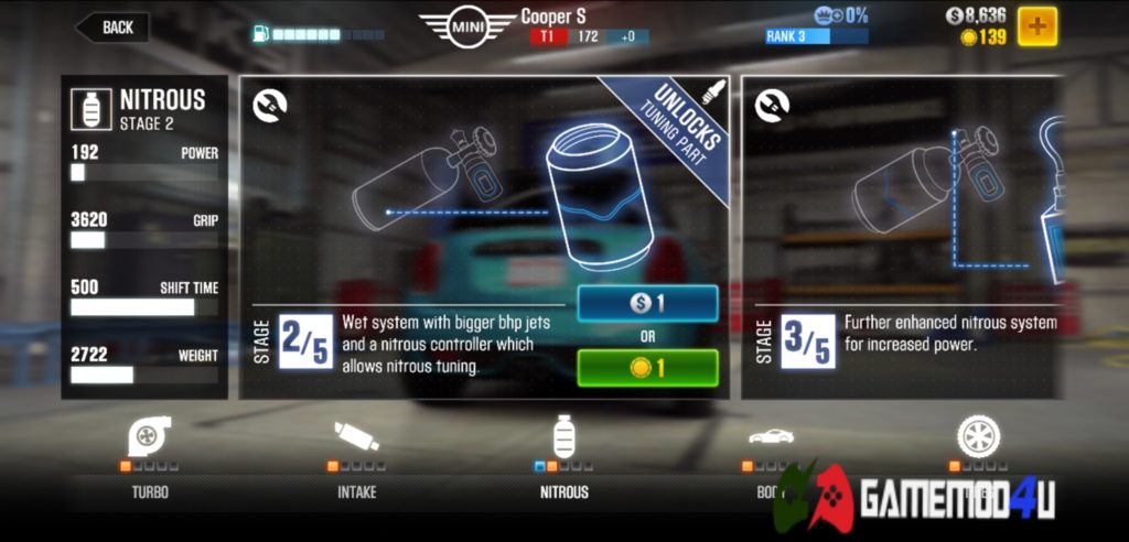 Tính năng nâng cấp trong CSR Racing 2 hack (mod free shopping)