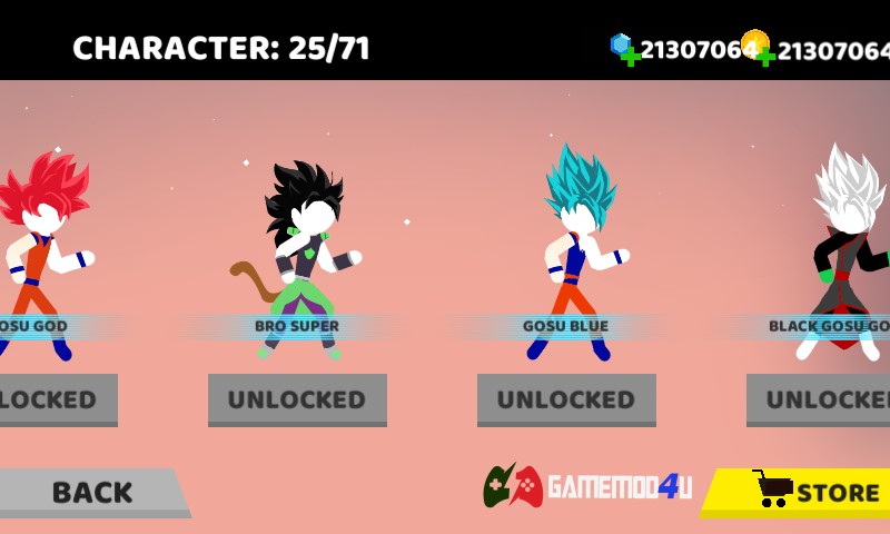 Có nhiều nhân vật cho người chơi lựa chọn trong Stick Shadow mod full tiền