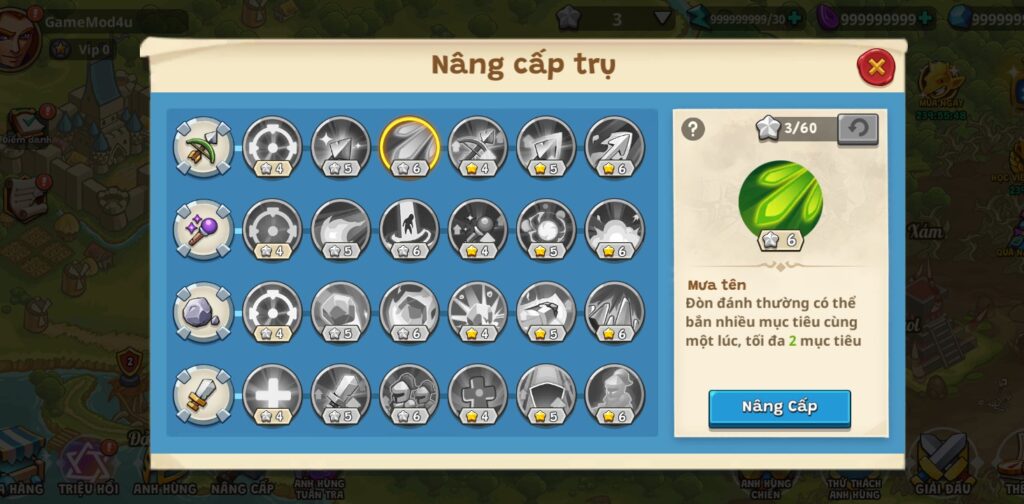 Tính năng nâng cấp trụ trong game